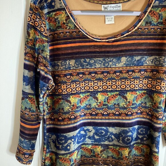 Papillon Women's Colorful Printed Stretchy Mini Dress Size S 3/4 Sleeves - Picture 2 of 6